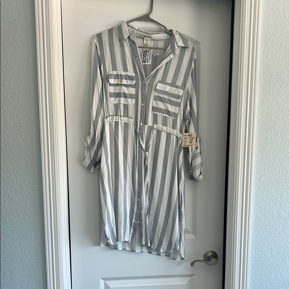 Passport Gray and White Striped Shirt Dress